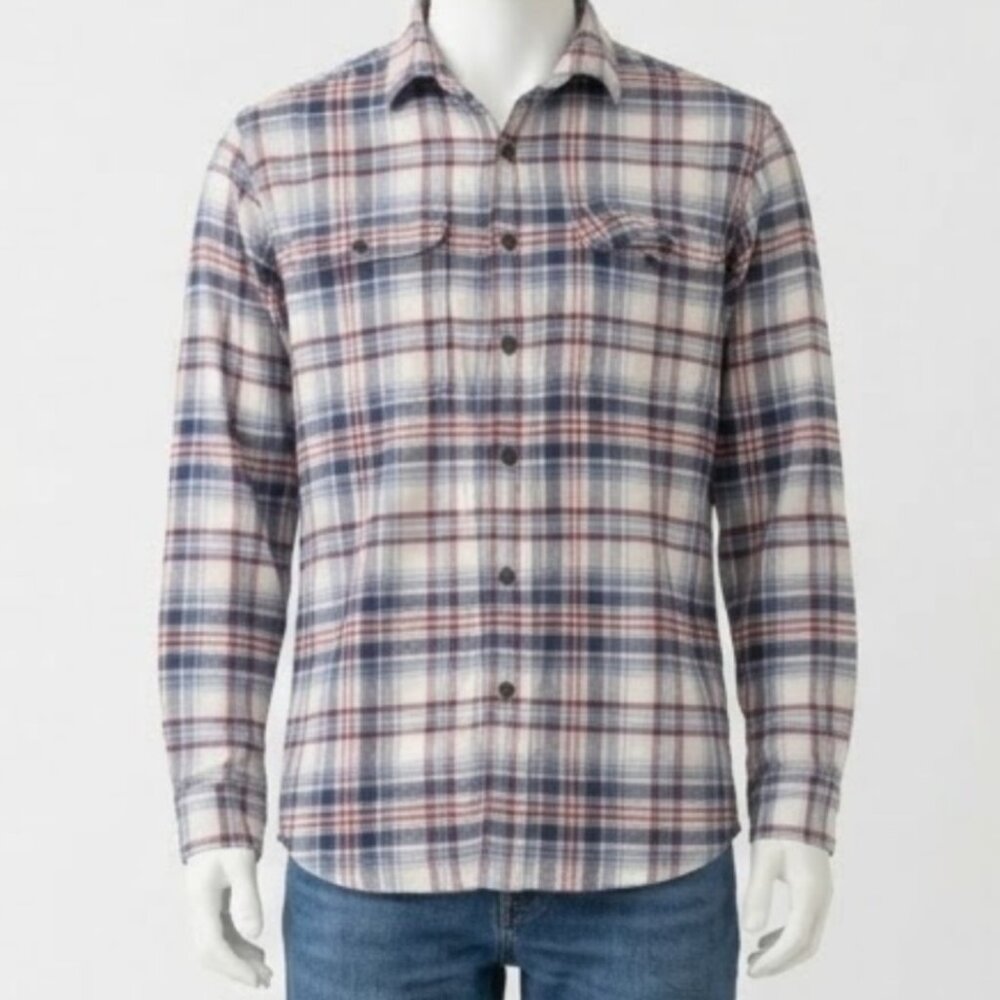 Red Head Brand Mens XL Flannel Shirt Blue Red Plaid Long Sleeve Cotton